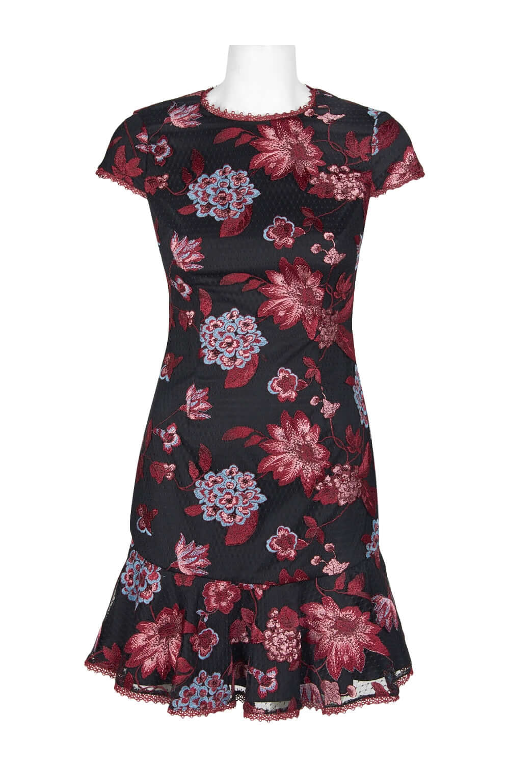 Aidan by Aidan Mattox Crew Neck Cap Sleeve Bodycon Zipper Back Floral Embroidered Dress-0