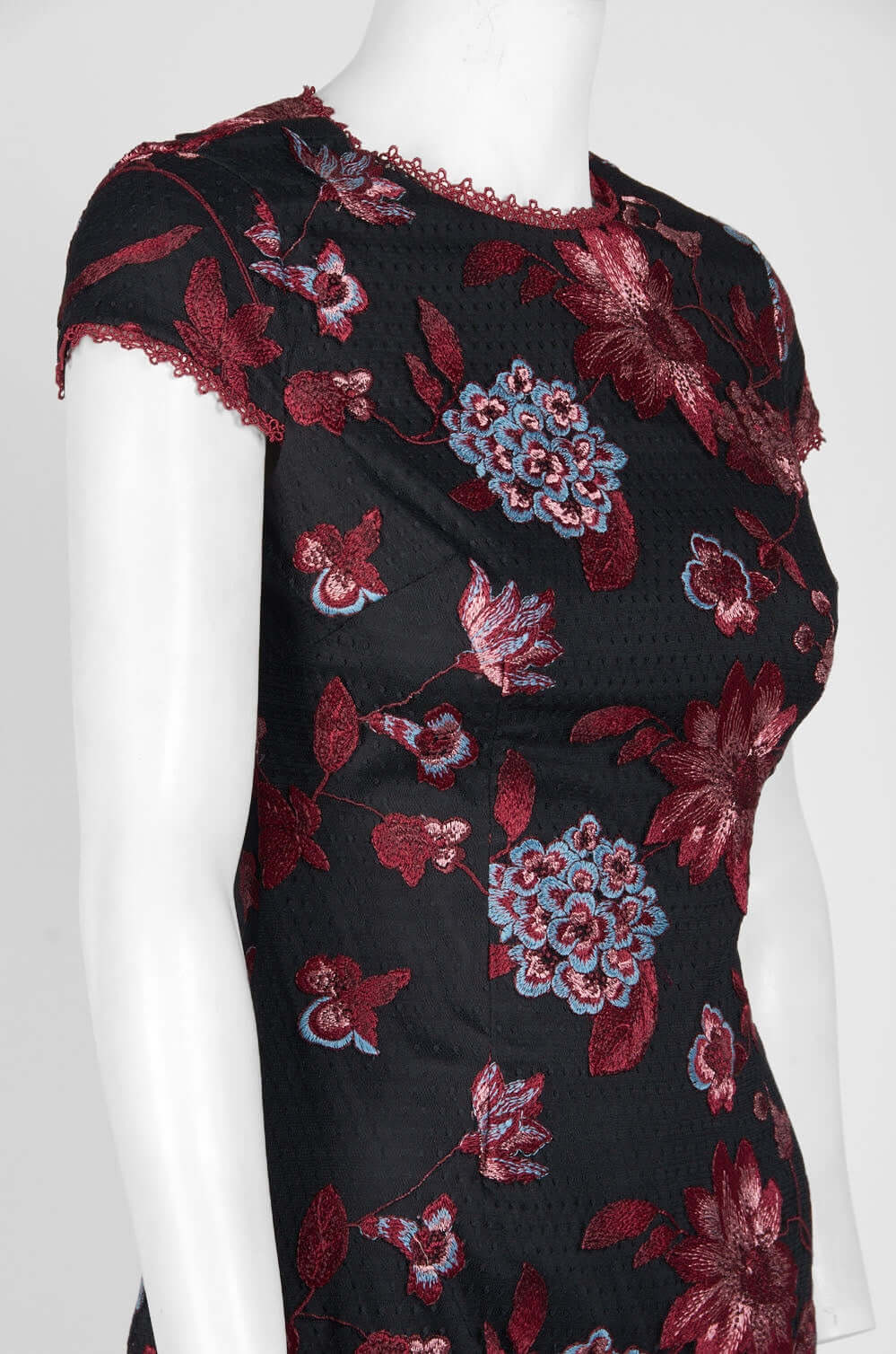 Aidan by Aidan Mattox Crew Neck Cap Sleeve Bodycon Zipper Back Floral Embroidered Dress-2