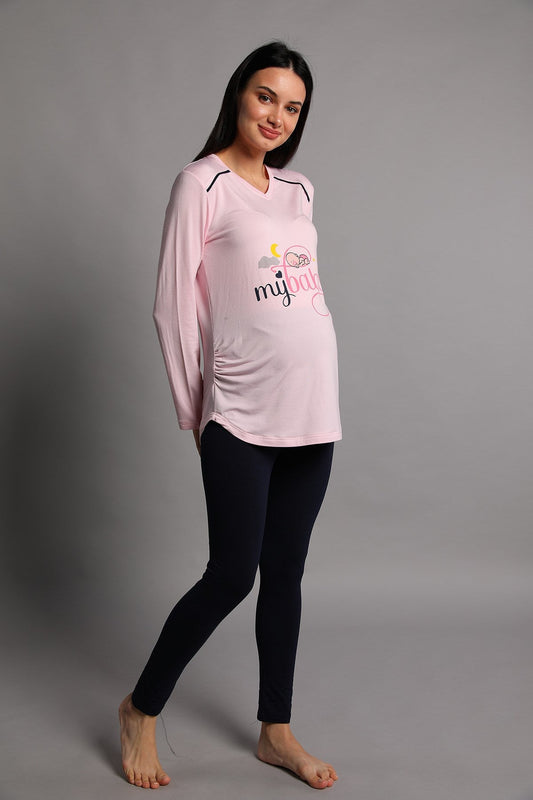 Shopymommy 5345 My Baby Maternity T-Shirt & Tights Set Pink-0