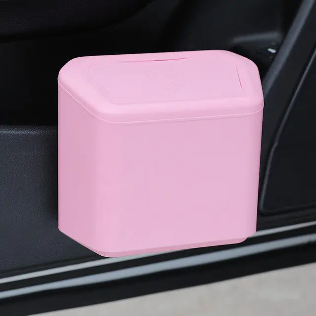 Square Press-Type Car Trash Bin: Black, Blue, Pink