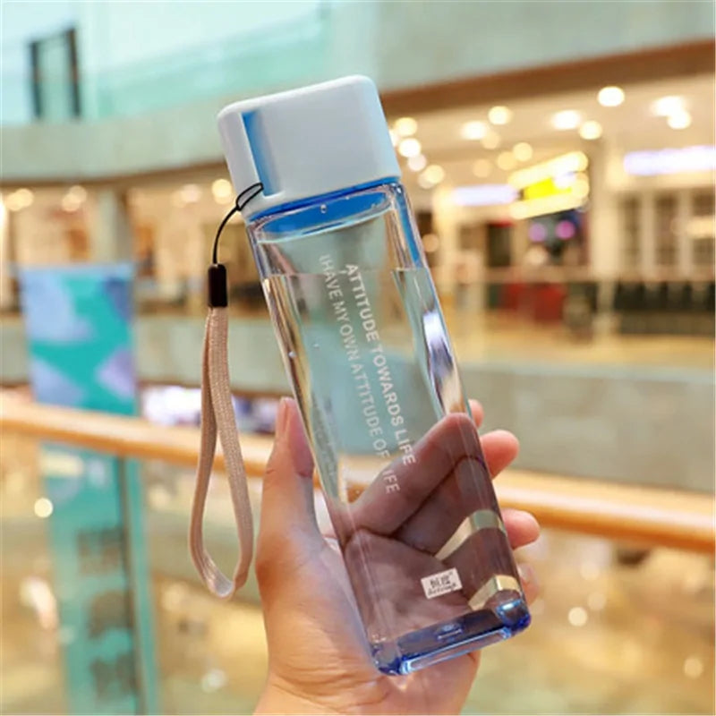 Square Frosted Plastic Water Bottle: Portable Leak-proof Travel Companion