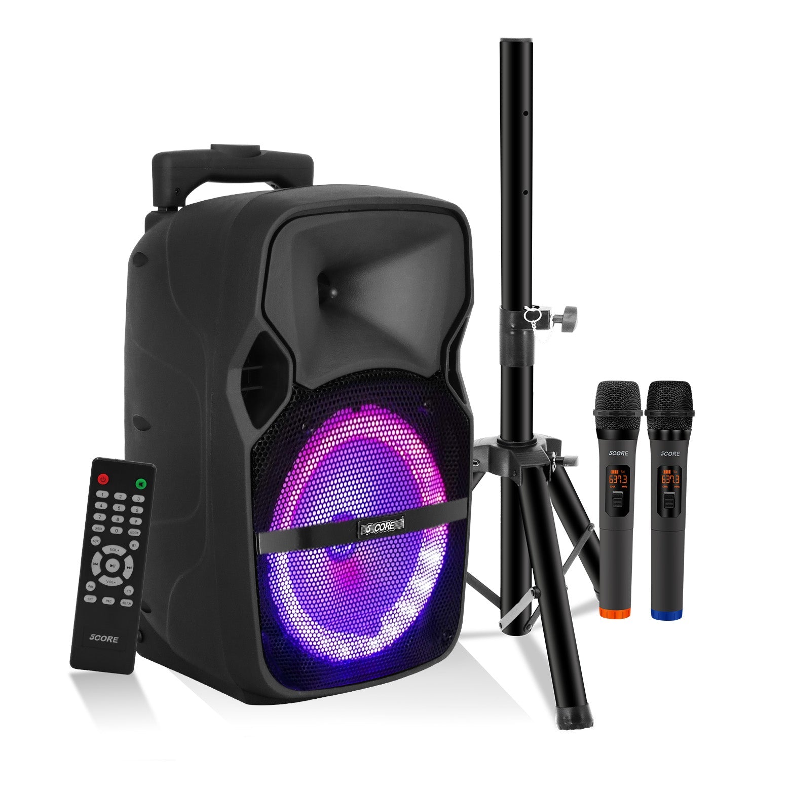 5Core 8 inch PA Portable Bluetooth Party Speaker Karaoke Boombox + 2 Wireless Mics-0