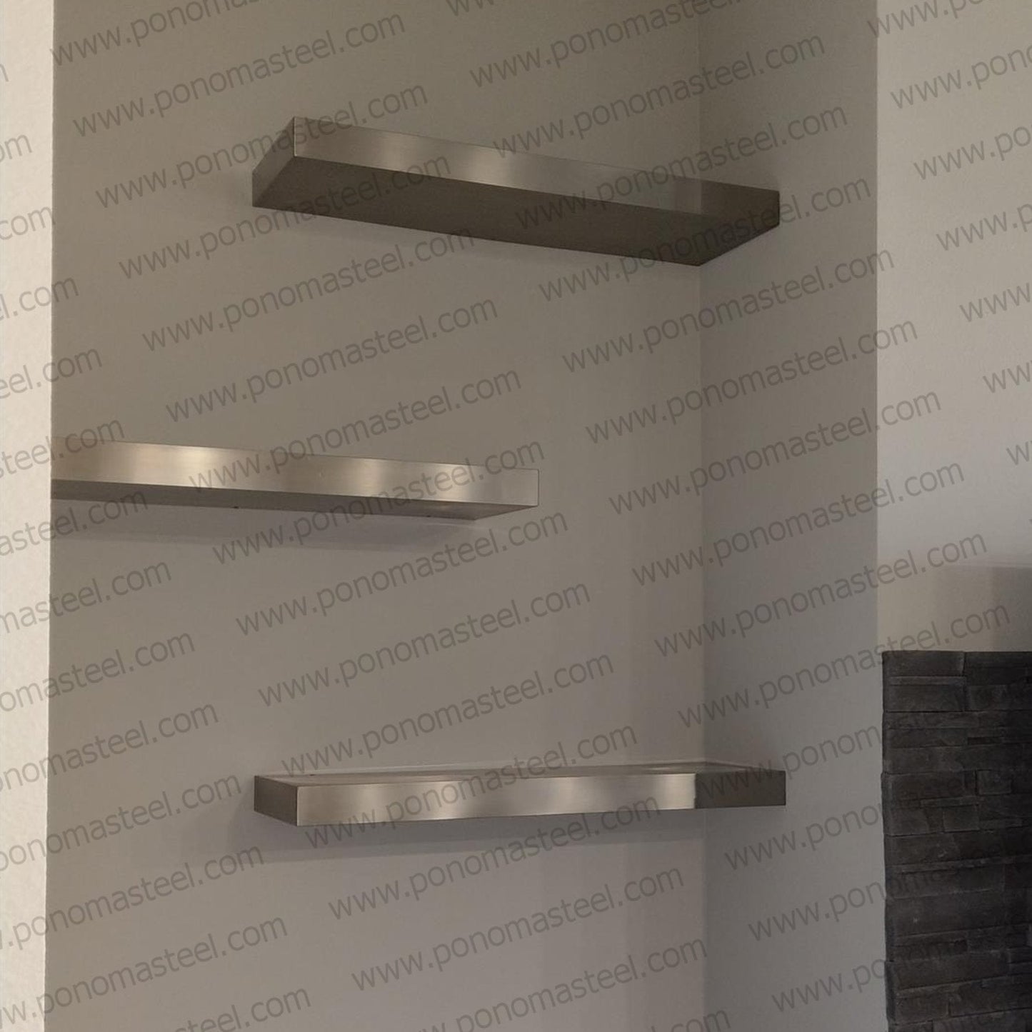 60"x12"x2.0" (cm.152x30,5x5,1) brushed stainless steel floating shelf-31