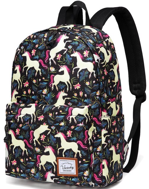 Fashion Women Backpack Girls VASCHY Classic Water Resistant Floral School Backpack 15Inch Laptop Casual Daypack Unicorn Backpack-5