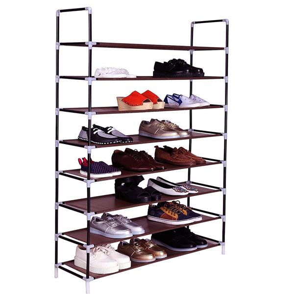 Shoe Rack Shelf 8 Layers Non-Woven Fabrics & Steel Easy to Install and Clean 100CM Ultra Large Capacity Brown[US-Stock]-1