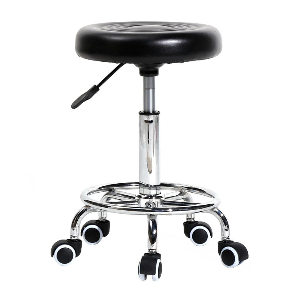 2Colors Adjustable Round Stool with Lines Rotation Bar Stool Black Leather Stool Height Adjustable Bar Chair Work Rotating Chair-0