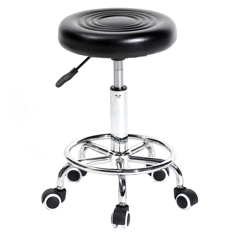 2Colors Adjustable Round Stool with Lines Rotation Bar Stool Black Leather Stool Height Adjustable Bar Chair Work Rotating Chair-3