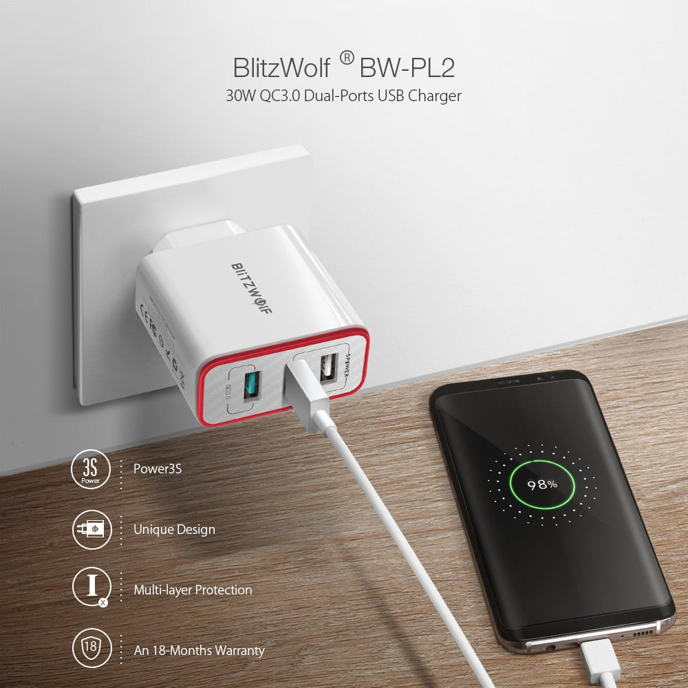 30W QC3.0 FCP 3 Ports Universal USB Charger Travel Wall Charger EU Adapter for iPhone For Huawei For Xiaomi-1