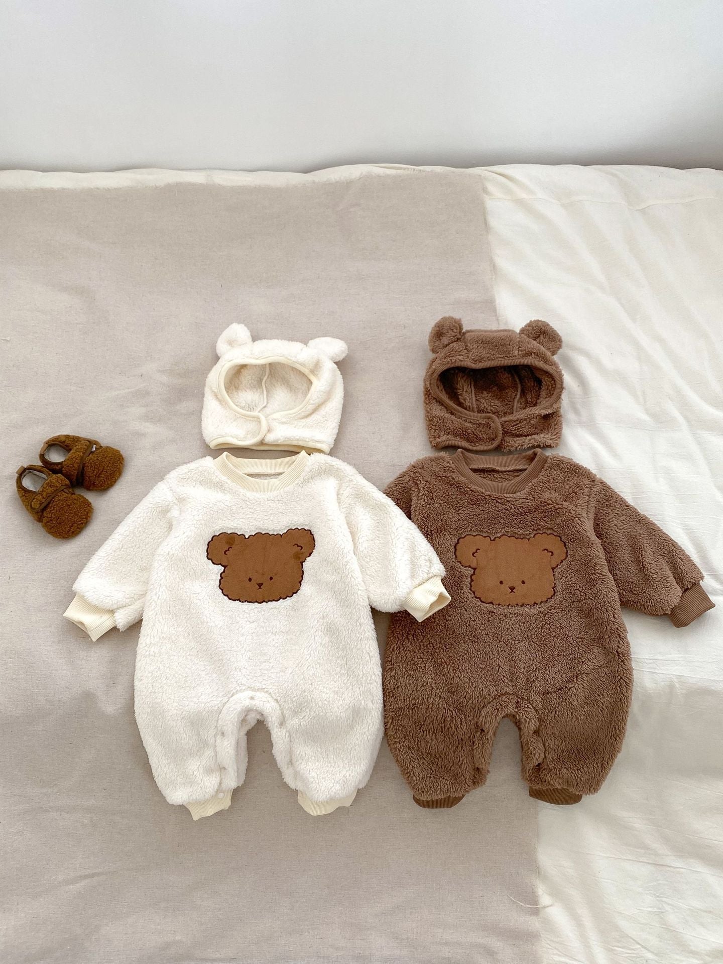 Winter Infant Baby Lovely Teddy Bear Cartoon Pattern Thermal Pajamas Romper-0