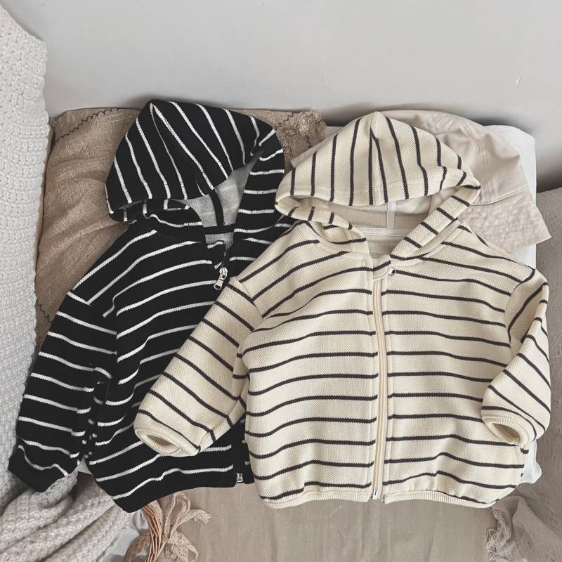 Baby Striped Pattern Single Breasted Design Long Sleeve Coat With Hat-10