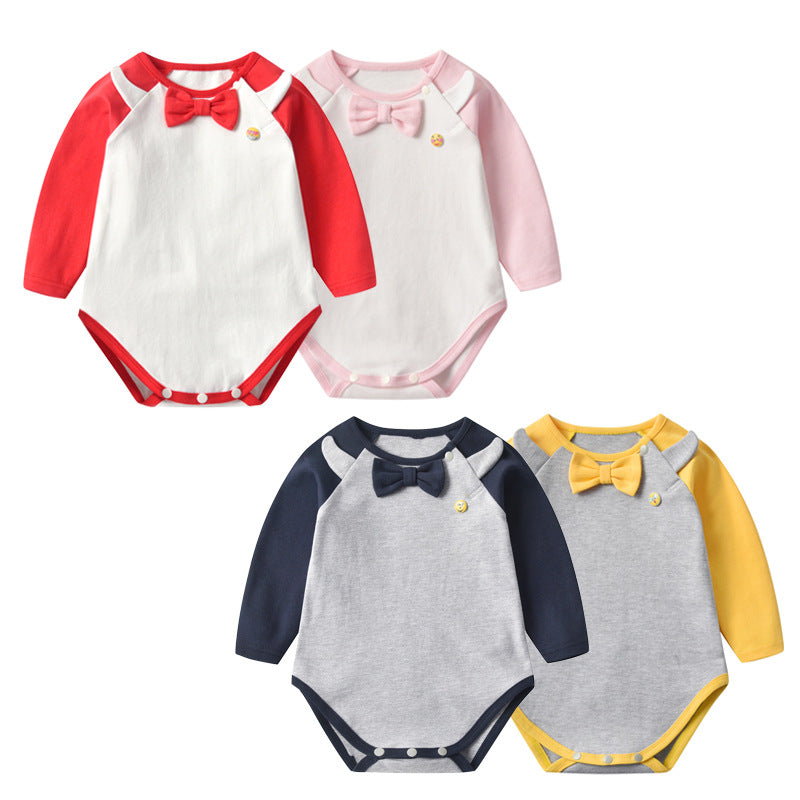 Baby 1pcs Bow Tie Patched Design Contrast Design Onesies Bodysuit-0