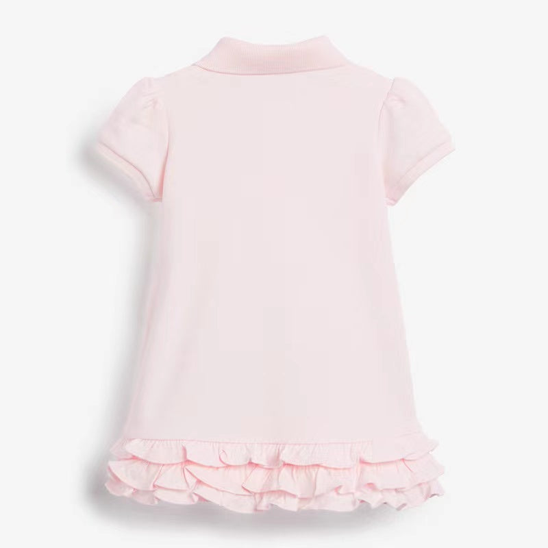 Kids Pink Rainbow Pattern Patchwork Ruffles Design Dress-1