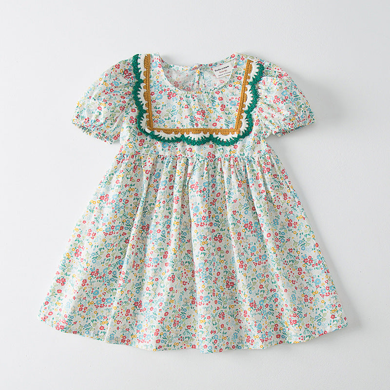 Baby Girl Solid Color Embroidered Design Doll-Neck Dress-1