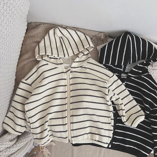 Baby Striped Pattern Single Breasted Design Long Sleeve Coat With Hat-0