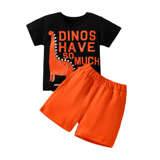 Baby Kids Boys Dinosaur Design Short Sleeves Top And Shorts With Pockets Casual Clothing Set-0