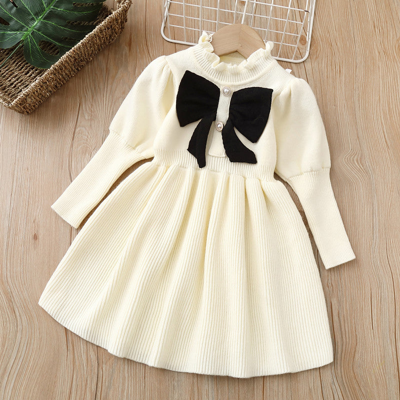 Baby Bow Patched Design Puff Sleeve Princess Dress-1