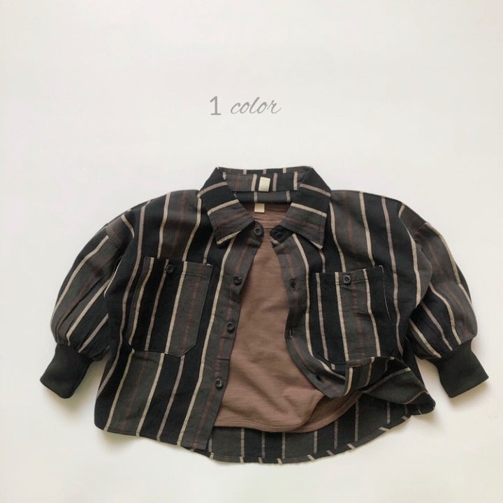 Baby Fashion Striped Pattern Lapel Design Single Breasted Shirt-8