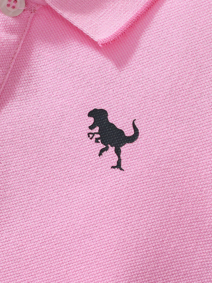 Summer Baby Kids Girls Short Sleeves Black Logo Polo Design Pink Dress-1