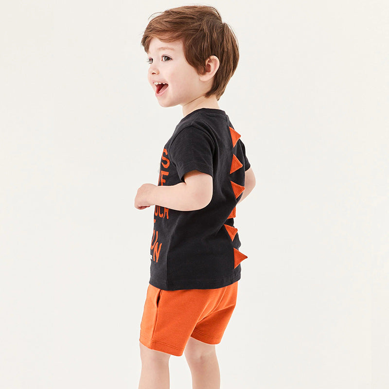 Baby Kids Boys Dinosaur Design Short Sleeves Top And Shorts With Pockets Casual Clothing Set-1