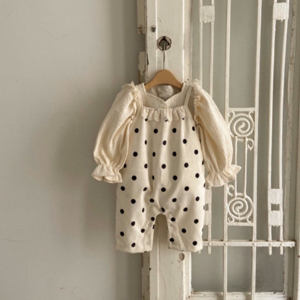 Spring Baby Kids Girls Polka Dots Overalls Design Romper-2