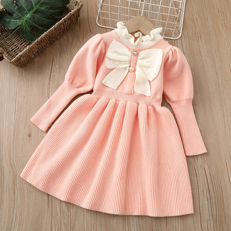 Baby Bow Patched Design Puff Sleeve Princess Dress-2