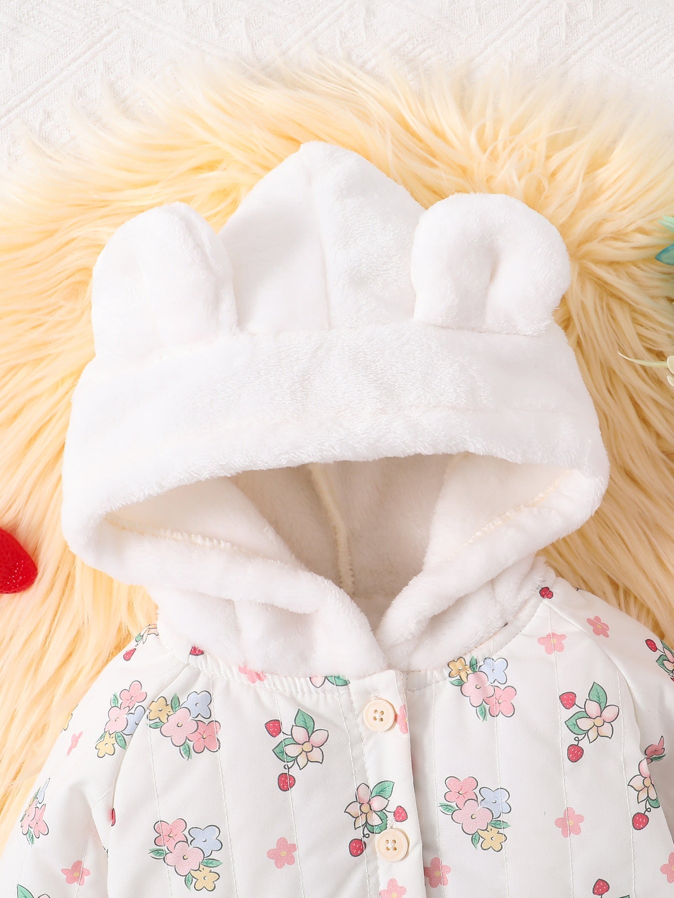 Baby Girls Floral White Rabbit Hoodie Design Popular Coat-2