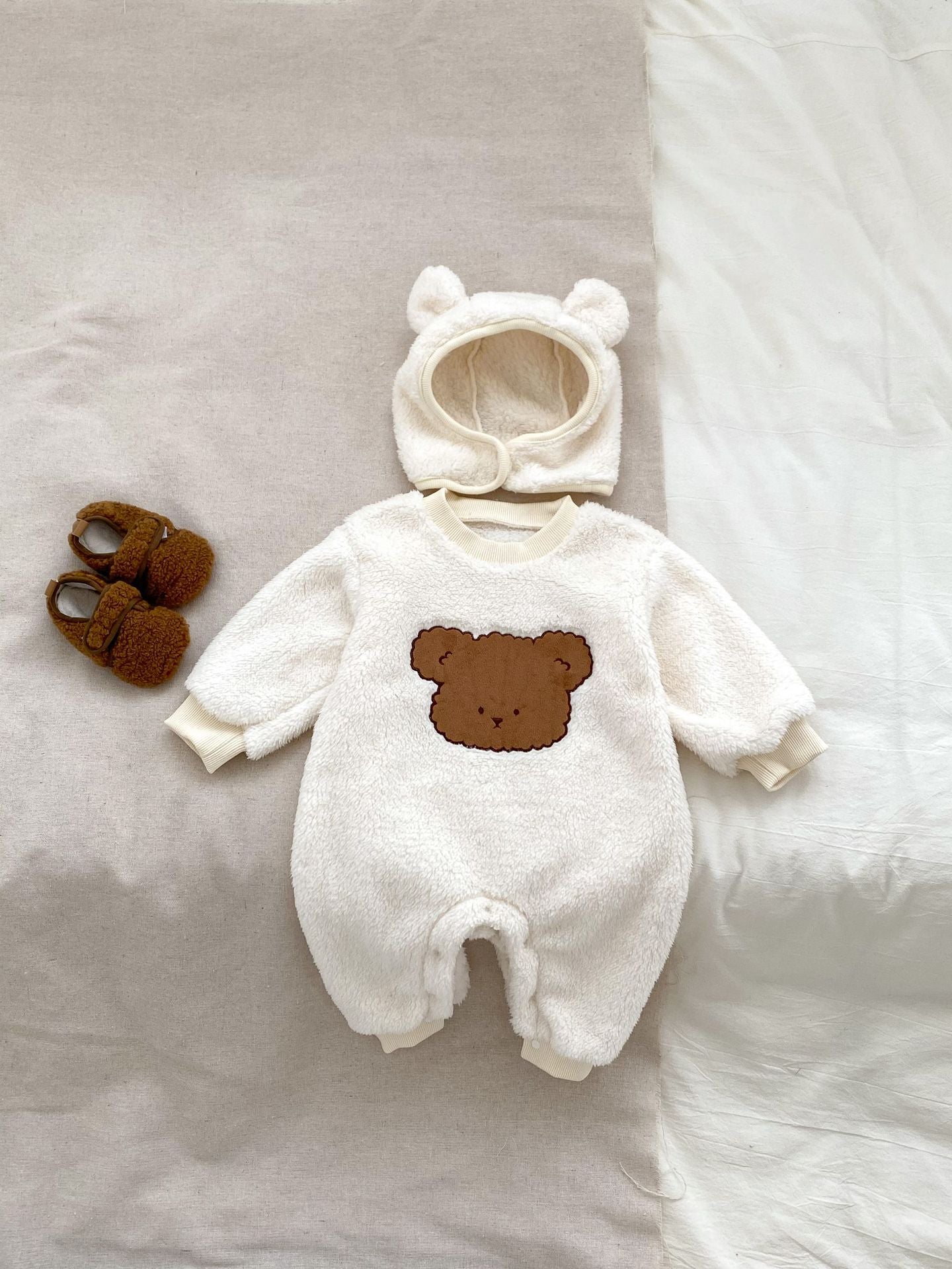 Winter Infant Baby Lovely Teddy Bear Cartoon Pattern Thermal Pajamas Romper-2