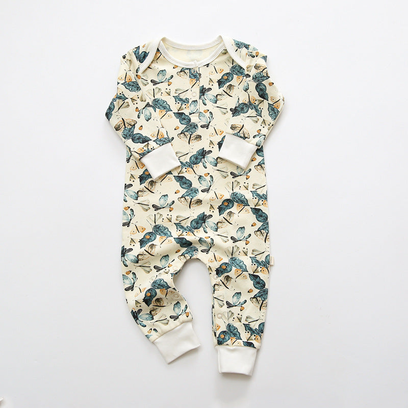 Baby Floral Graphic Envelope Collar Design Soft Cotton Nordic Style Jumpsuit-2