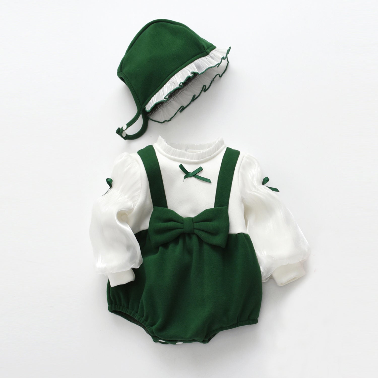 Baby False Pieces Design Bow Patched Design Long Sleeve Onesies-2