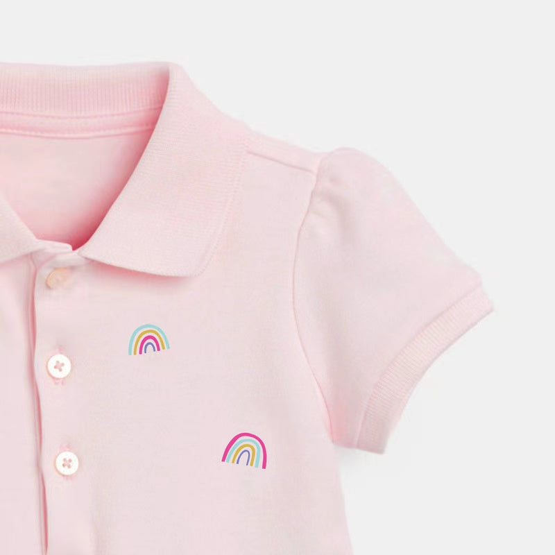 Kids Pink Rainbow Pattern Patchwork Ruffles Design Dress-2