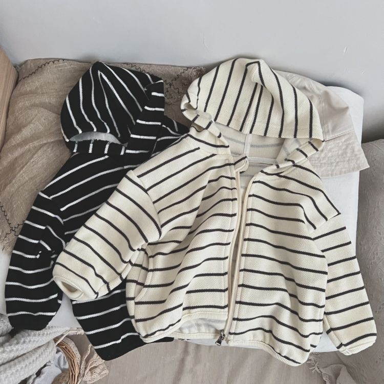 Baby Striped Pattern Single Breasted Design Long Sleeve Coat With Hat-2