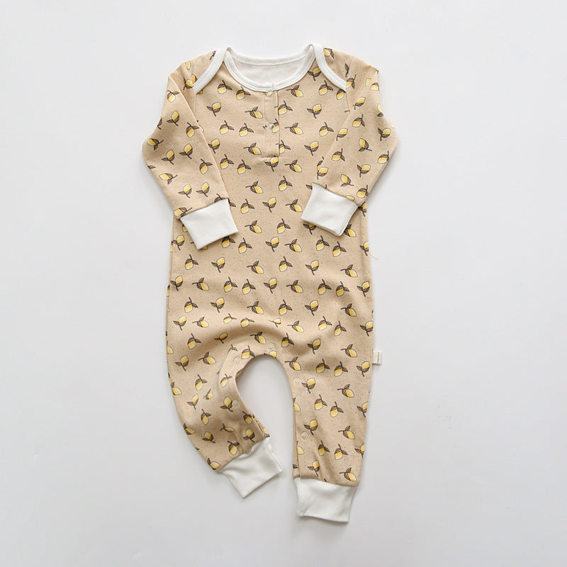 Baby Floral Graphic Envelope Collar Design Soft Cotton Nordic Style Jumpsuit-3