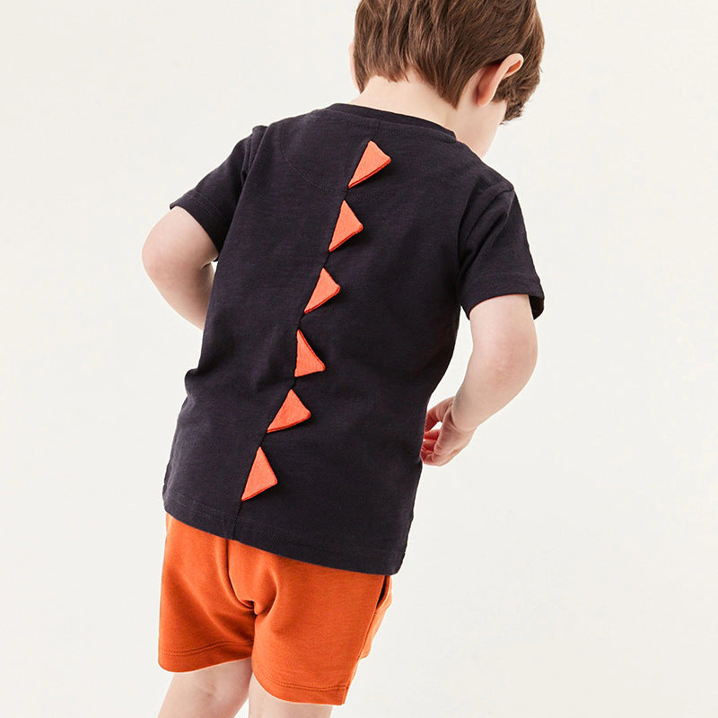 Baby Kids Boys Dinosaur Design Short Sleeves Top And Shorts With Pockets Casual Clothing Set-2