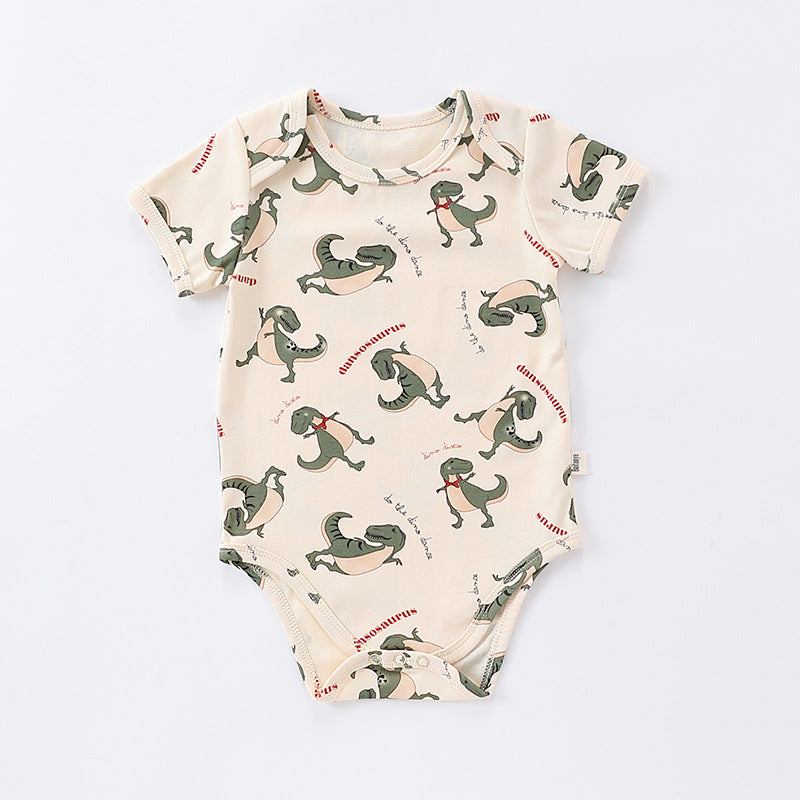 Summer Baby Boys And Girls Cartoon Print Short Sleeves Crew Neck Onesies-3