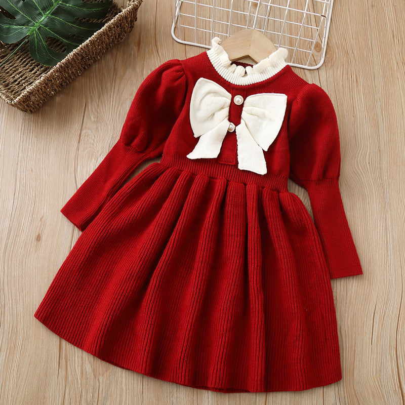 Baby Bow Patched Design Puff Sleeve Princess Dress-3