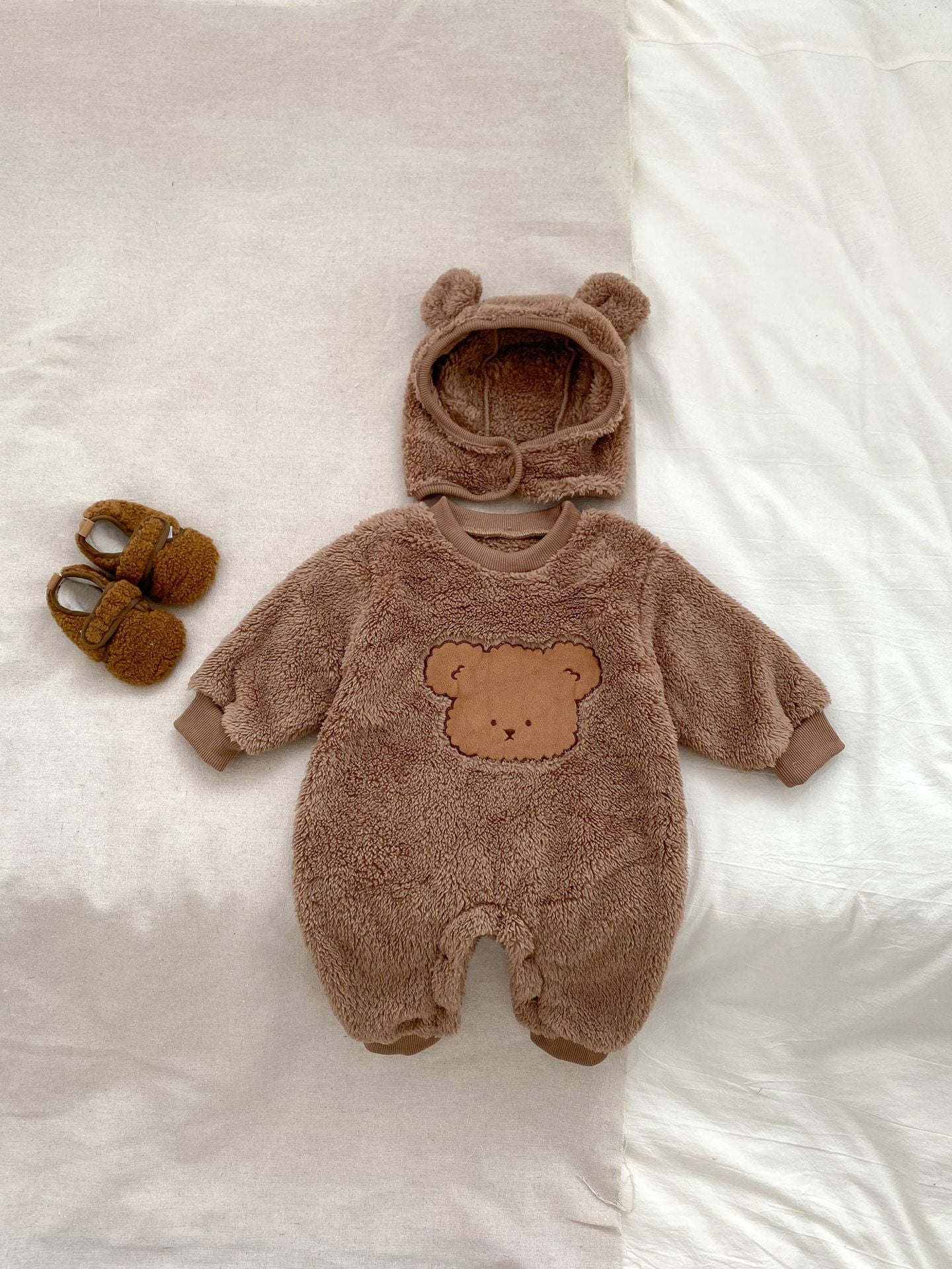 Winter Infant Baby Lovely Teddy Bear Cartoon Pattern Thermal Pajamas Romper-3