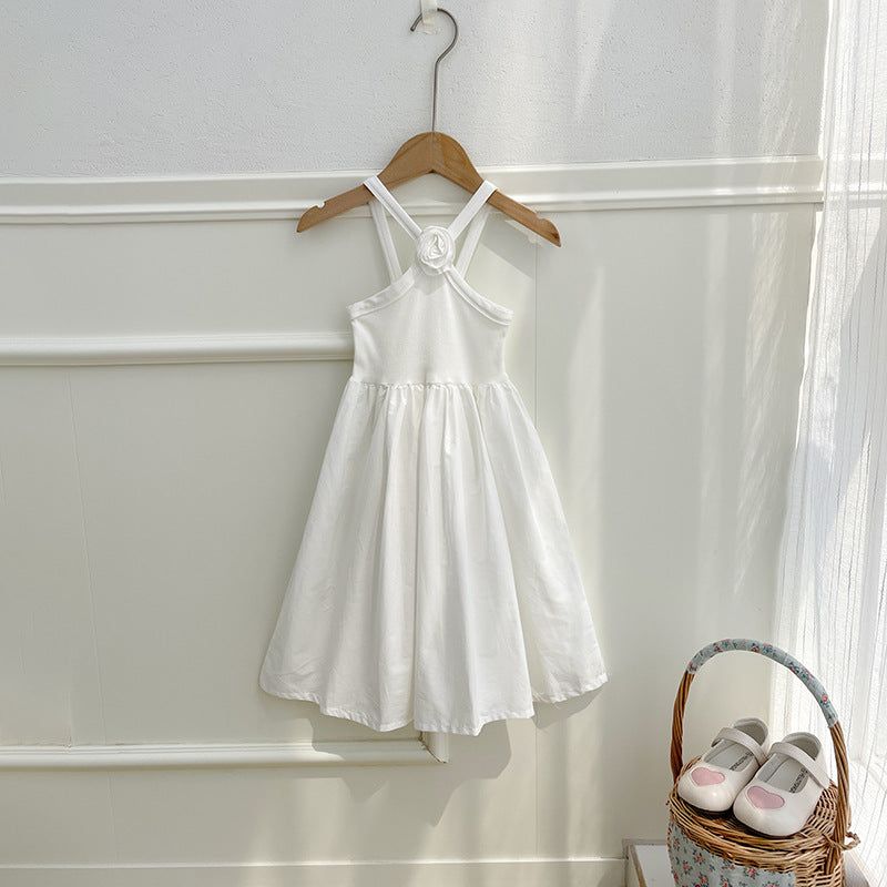 New Design Summer Baby Kids Girls Sleeveless Backless Strap White Dress-2
