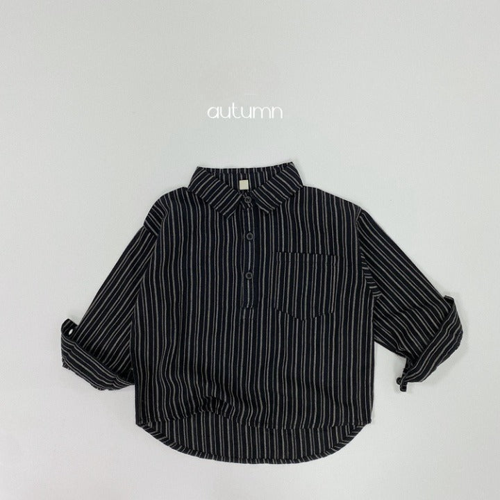 Baby Striped Pattern Quarter Button Design Latest Lapel Shirt-4