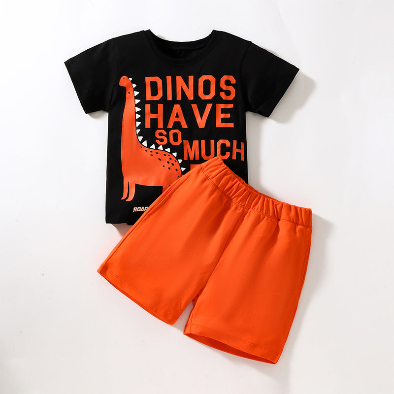 Baby Kids Boys Dinosaur Design Short Sleeves Top And Shorts With Pockets Casual Clothing Set-3