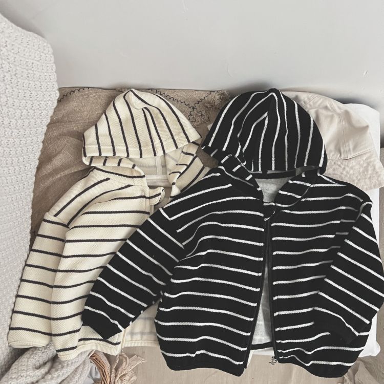 Baby Striped Pattern Single Breasted Design Long Sleeve Coat With Hat-3