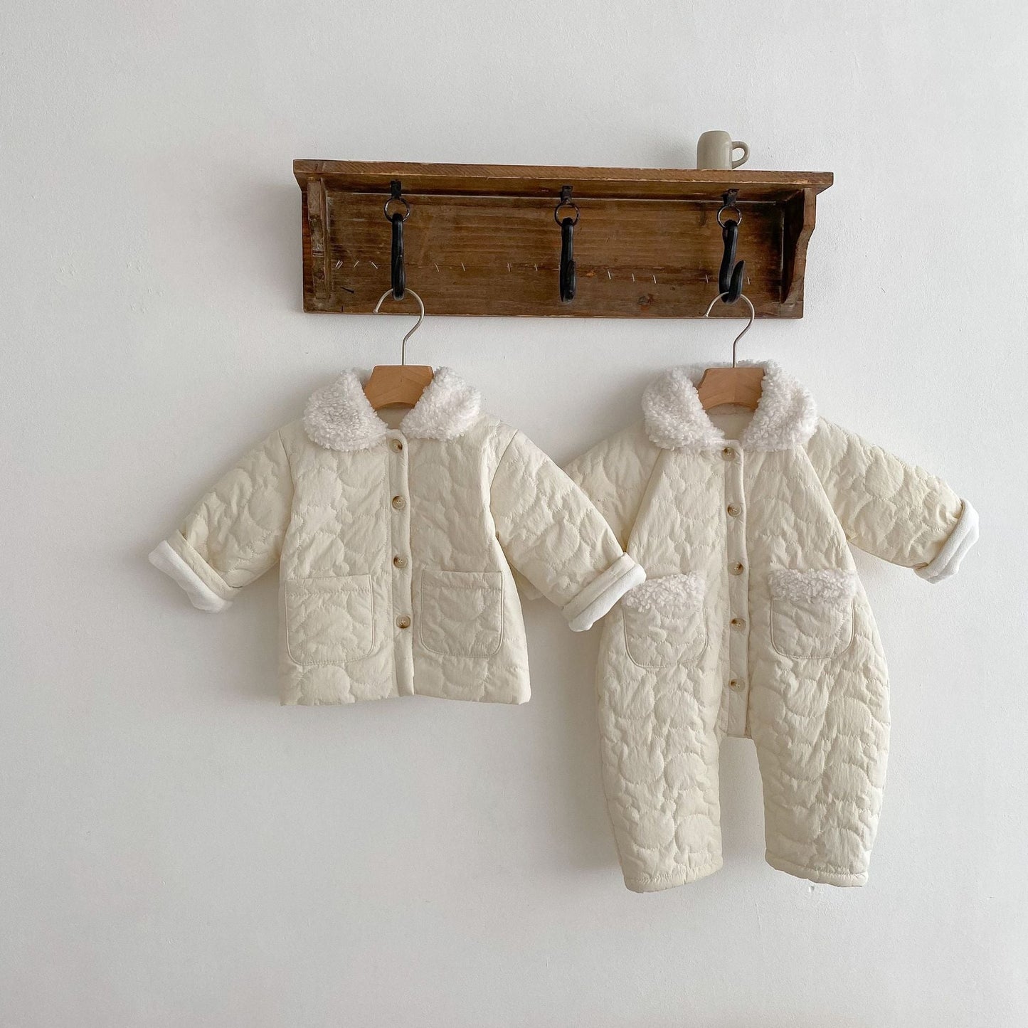 Baby Solid Color Lapel Design Quality Quilted Warm Jumpsuit-4