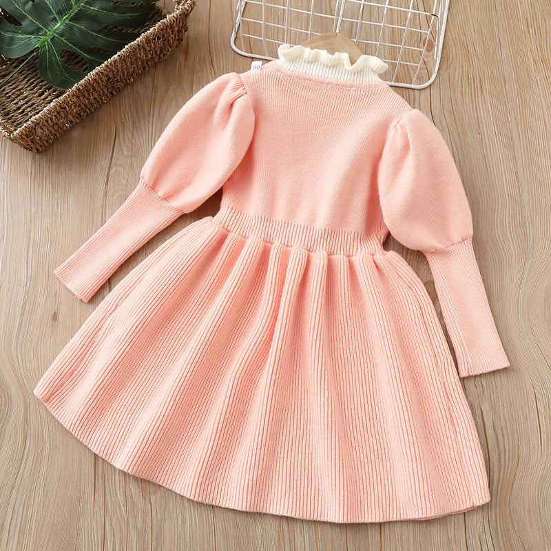 Baby Bow Patched Design Puff Sleeve Princess Dress-4