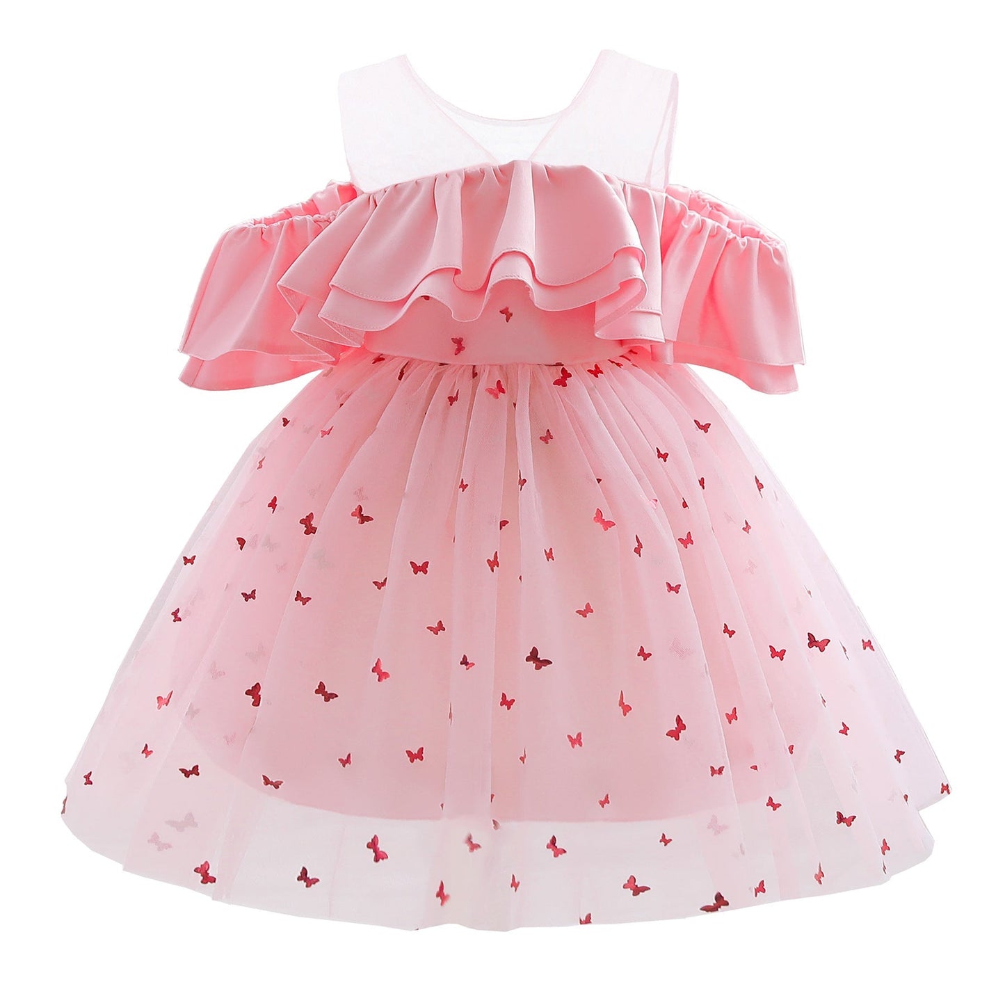 Baby Girl Sequin Patched Design Mesh Patchwork Formal Princess Dress-4