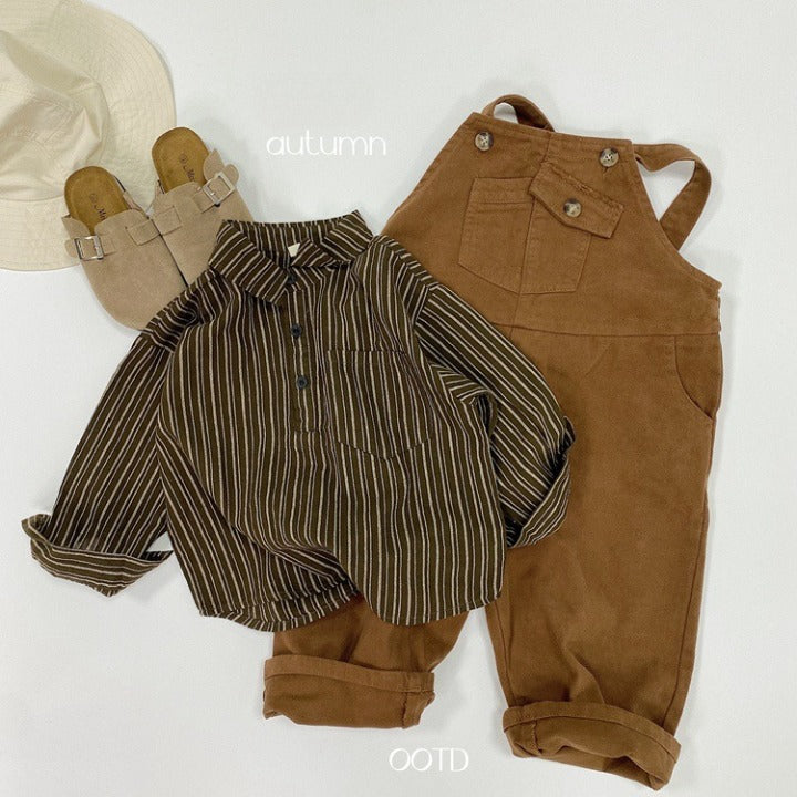 Baby Striped Pattern Quarter Button Design Latest Lapel Shirt-3