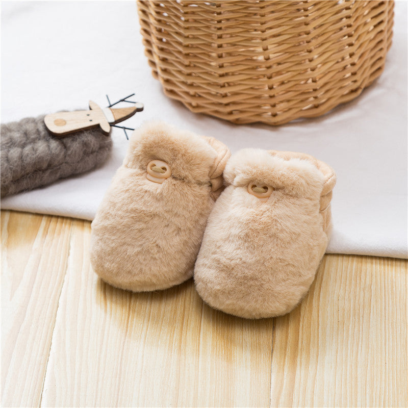 Newborn Baby Solid Color Plush Warm Shoes Outfits In Autumn & Winter-3