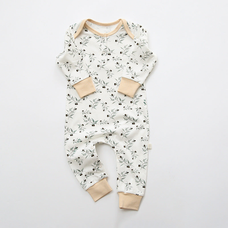 Baby Floral Graphic Envelope Collar Design Soft Cotton Nordic Style Jumpsuit-4