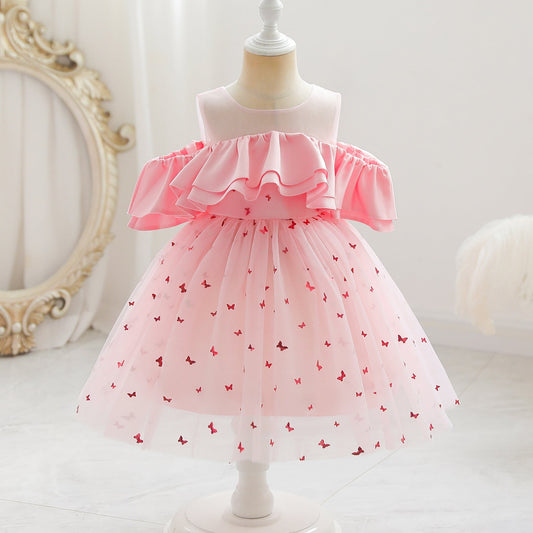 Baby Girl Sequin Patched Design Mesh Patchwork Formal Princess Dress-0