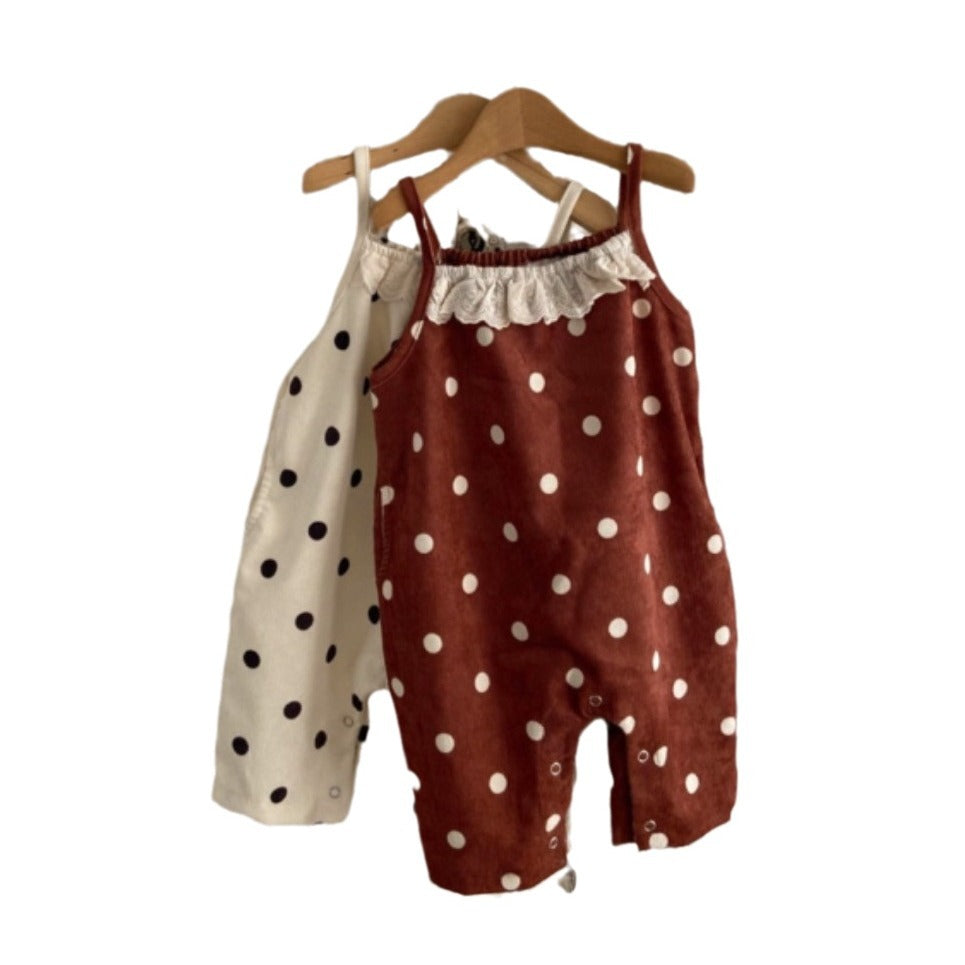 Spring Baby Kids Girls Polka Dots Overalls Design Romper-5