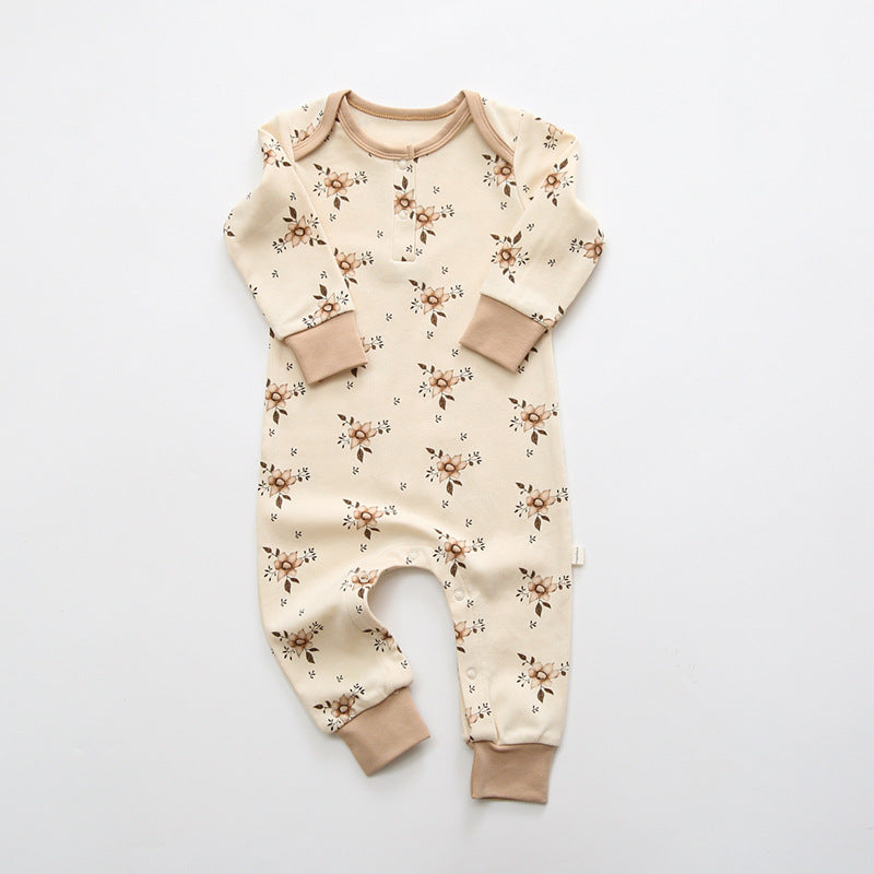 Baby Floral Graphic Envelope Collar Design Soft Cotton Nordic Style Jumpsuit-5