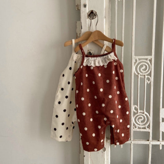 Spring Baby Kids Girls Polka Dots Overalls Design Romper-0